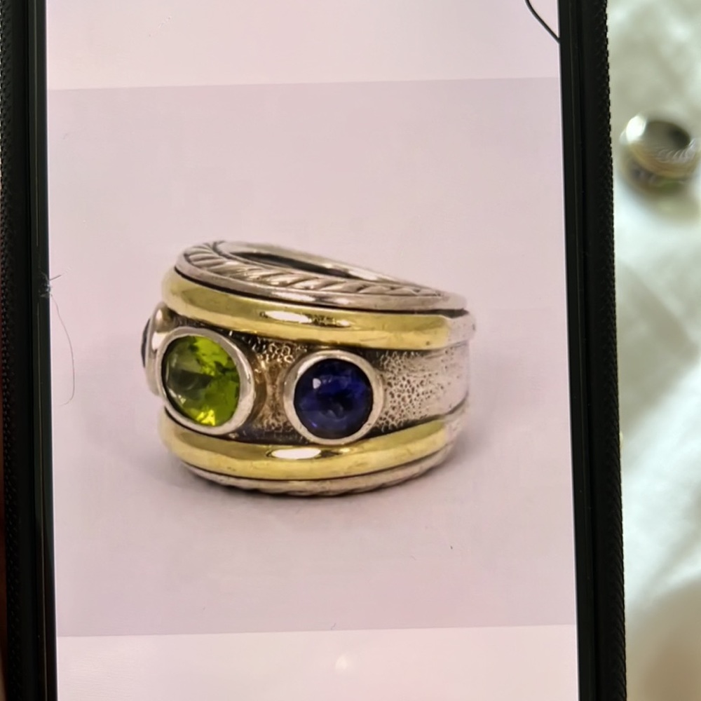 COPY - David Yurman Peridot and Amethyst Silver 14 karat yellow Gold ring